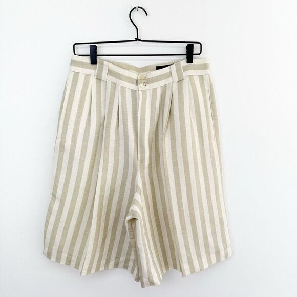 Giorgio Sant Angelo Vintage Women’s Tan Cream Linen High Rise Pleated Waist Berm - Picture 1 of 7